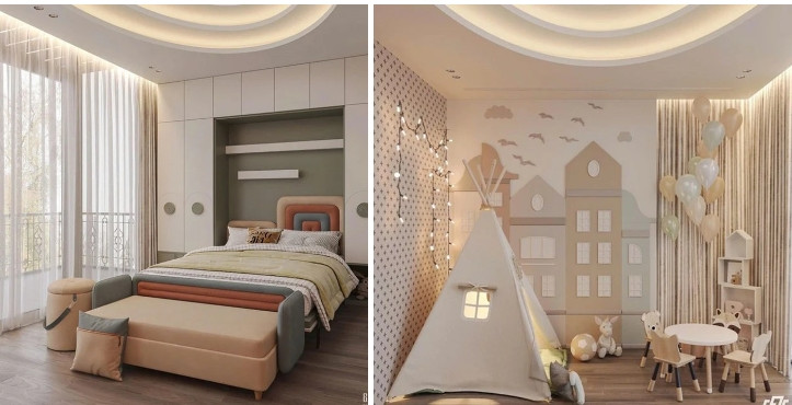 Phòng bé Lúa – con trai của Văn Hậu - Hải My thiết kế với màu sác tươi sáng, tông trắng kem kết hợp xanh lá khác biệt. Ảnh; FB Đoàn Văn Hậu