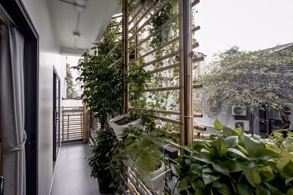 Ban công trở thành không gian đệm, giúp cách nhiệt, lọc bụi, cản tiếng ồn cho các phòng chức năng. Ảnh: Lưu Quốc Thịnh