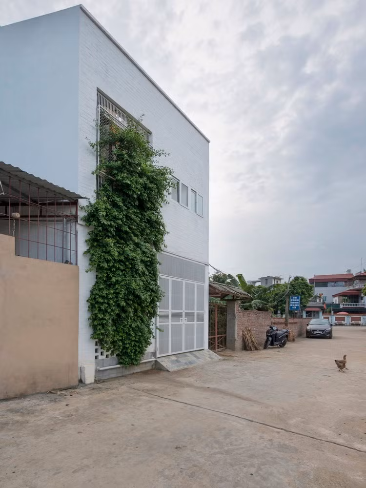 Ở mặt tiền, kiến trúc sư bố trí mảng tường gạch xếp rỗng với khoảng không cho cây xanh. Ảnh: Lê Anh Đức