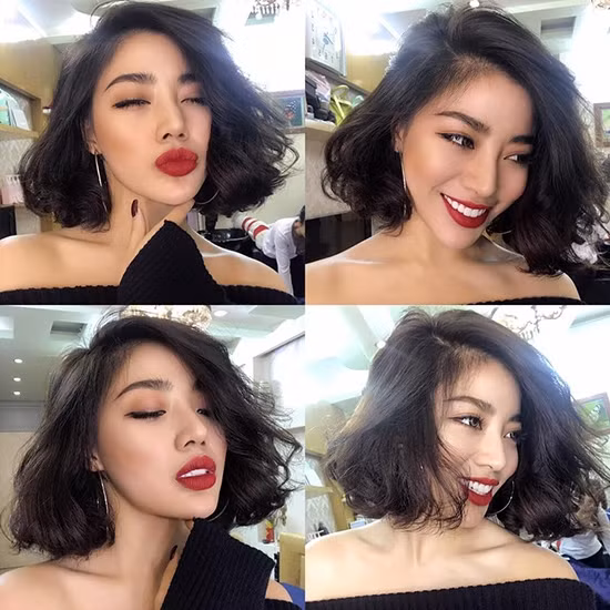 Khác với kiểu tóc ngắn mái thưa bắt nguồn từ Hàn Quốc gây bão suốt vài năm nay, tóc xoăn mái dài trông "Tây", hiện đại hơn hẳn.