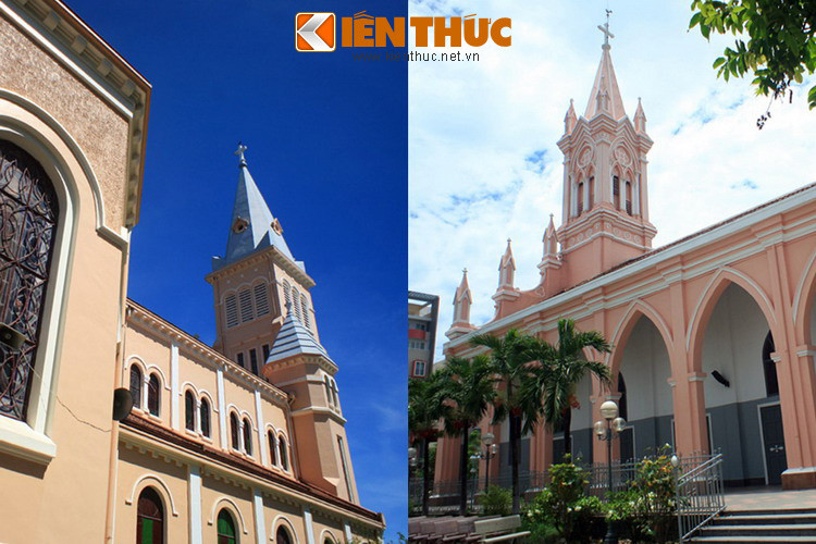 Về kiến trúc, cả hai nhà thờ có nhiều nét tương đồng trong kiểu dáng châu Âu cổ điển với tòa tháp chuông bốn cạnh cao vút nổi bật ở trung tâm, cùng có màu sơn hồng nhạt ấm áp.