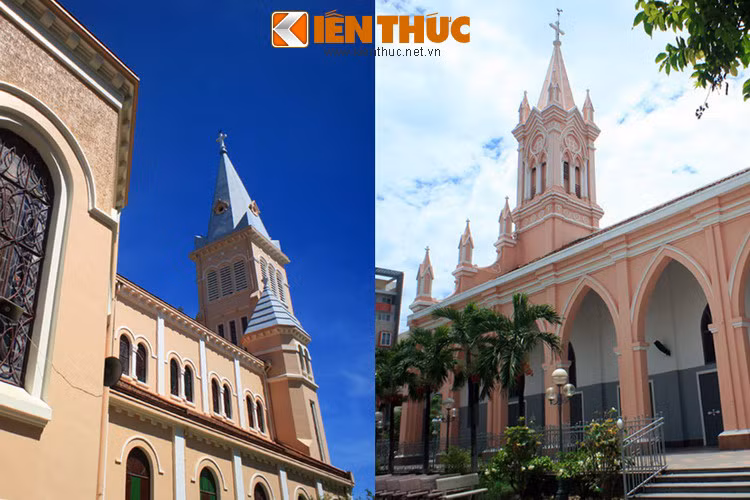 Về kiến trúc, cả hai nhà thờ có nhiều nét tương đồng trong kiểu dáng châu Âu cổ điển với tòa tháp chuông bốn cạnh cao vút nổi bật ở trung tâm, cùng có màu sơn hồng nhạt ấm áp.