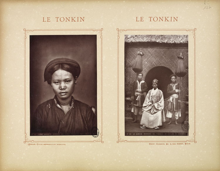 Một phụ nữ Bắc Bộ có đôi môi sưng lên do ăn trầu (trái). Chân dung viên quan Bố chánh, người phụ trách các vấn đề tài chính, hành chính ở địa phương (phải).