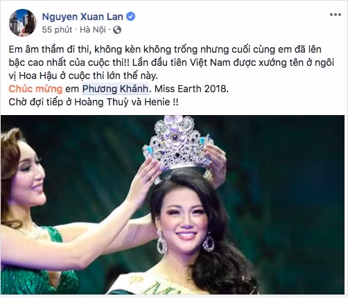 Siêu mẫu Xuân Lan vui mừng khi đại diện Việt Nam tại đấu trường Miss Earth đạt được thành tích cao nhất. Với đà chiến thắng này, người đẹp hy vọng Việt Nam sẽ tiếp tục lên ngôi ở các cuộc thi sắc đẹp khác.