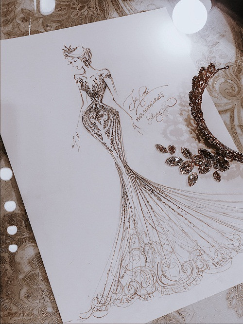 Phác thảo bộ trang phục Phương Nga sẽ diện trong chung kết.