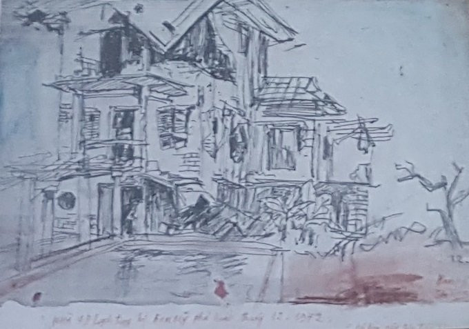 Bức phác thảo căn biệt thự được họa sĩ Nguyễn Thị Sơn Trúc (SN 1944), con gái doanh nhân Nguyễn Sơn Hà, vẽ lại.