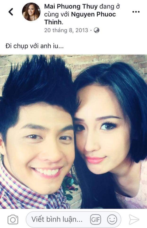 Mai Phương Thúy và Noo Phước Thịnh có mối quan hệ thân thiết từ nhiều năm trước. Chia sẻ hình ảnh chụp chung năm 2013, Mai Phương Thúy còn gọi Noo là "anh yêu".