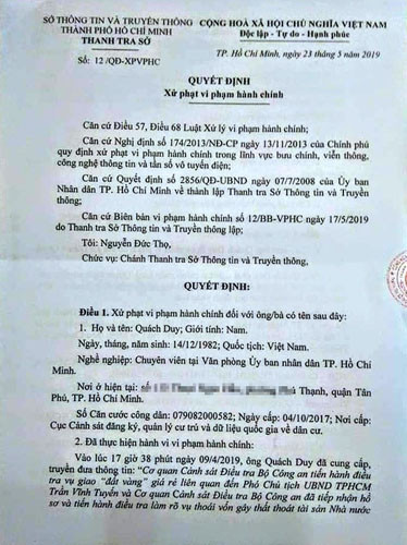 Chuyen vien UBND TP HCM bi xu phat vi dang Facebook vu khong