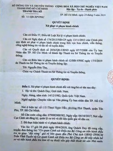 Chuyen vien UBND TP HCM bi xu phat vi dang Facebook vu khong