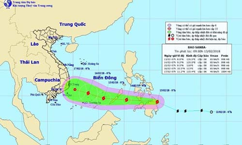 Hướng di chuyển của bão Sanba