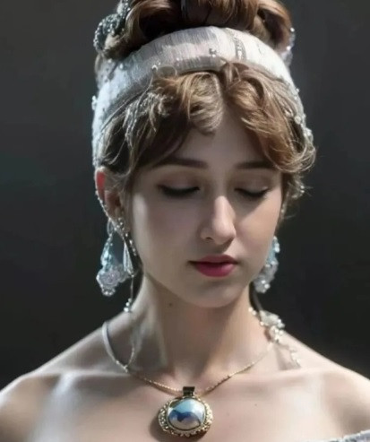 Hình ảnh phục dựng bằng AI cho thấy người phụ nữ sở hữu vẻ đẹp diễm lệ khiến người đối diện mê mẩn, muốn nhìn mãi không thể rời mắt.