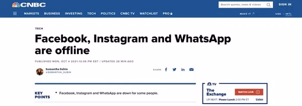 Trang CNBC cũng lập tức lên bài chia sẻ về sự cố này. Các sự cố trên diện rộng đối với Facebook hiếm khi xảy ra và thường được khắc phục sớm, nên trường hợp kéo dài hơn 2 tiếng như lần này khá hiếm gặp.
