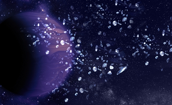 Tại đây, nó được ép thành những viên kim cương. Sau đó, những viên đá quý rơi xuống tầng khí quyển thấp hơn, gần lõi hành tinh và biến thành chất lỏng.