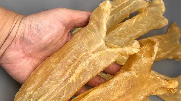 Bong bóng cá sau khi làm sạch sẽ được ngư dân phơi hoặc sấy khô để bảo quản và giữ chất dinh dưỡng. Tùy từng loại cá mà giá bán bong bóng sẽ khác nhau. Thông thường, bong bóng của các loại cá lạc, cá chẽm, cá đường... là được ưa chuộng nhất.