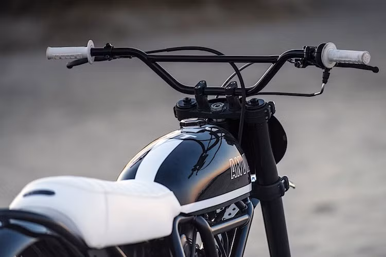 Hưởng tới phong cách tối giản để đạt độ bền tối đa trên địa hình, chiếc xe đã hoàn toàn không có cụm đồng hồ và cùm cùm công tắc điện. Nằm trên chảng 3 là ghi-đông cao, rộng với thanh giằng đúng chất "cào cào".