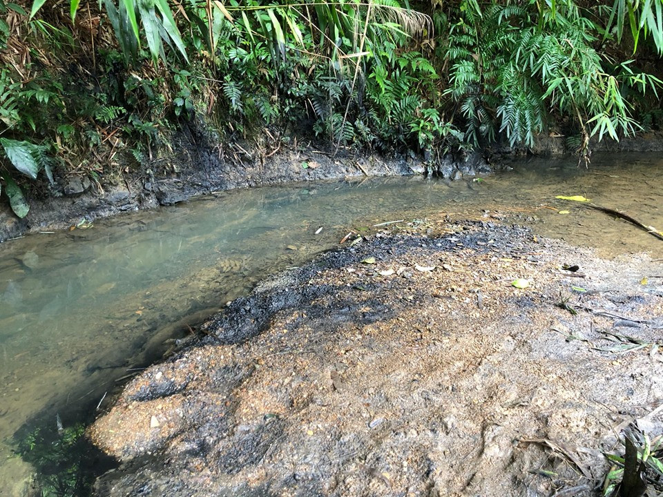 Tuy nhiên, vết váng dầu đen xì vẫn bám đen kịt xung quanh suối nước.