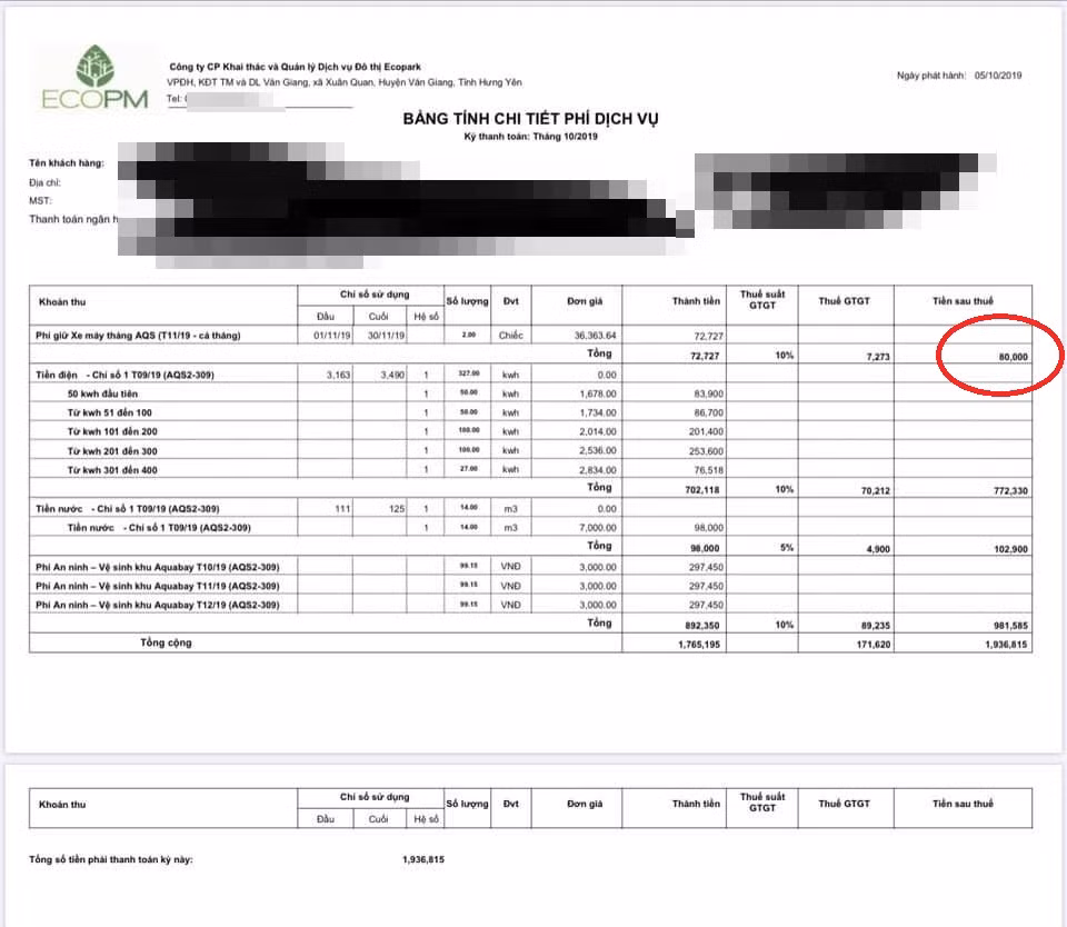 Cu dan Ecopark “to” ECOPM nhap nhang tinh phi dich vu?