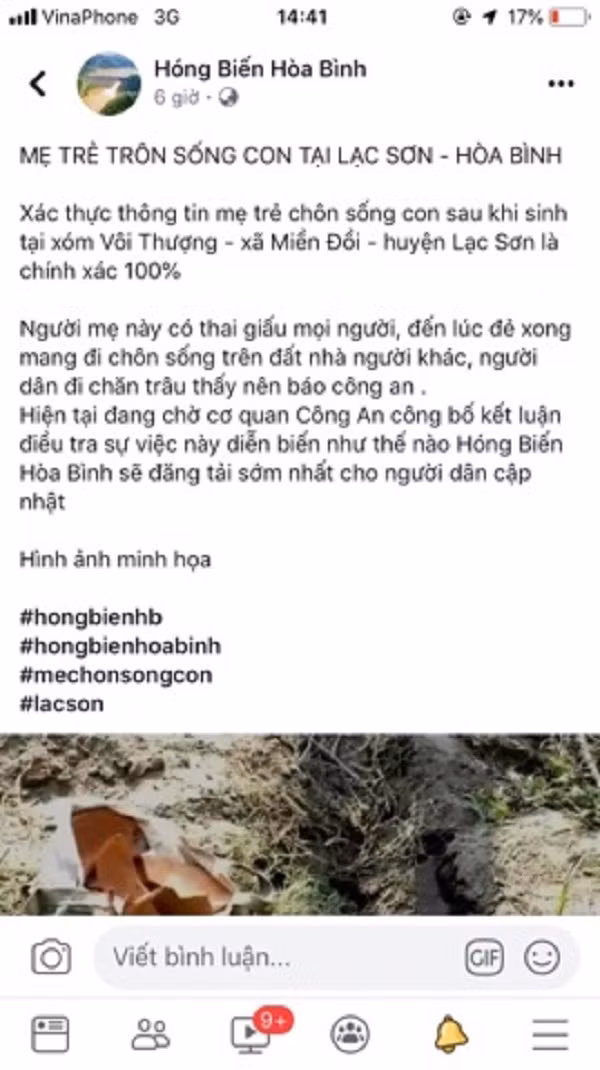 Xu phat trang Facebook dang thong tin me “chon song” con sai su that