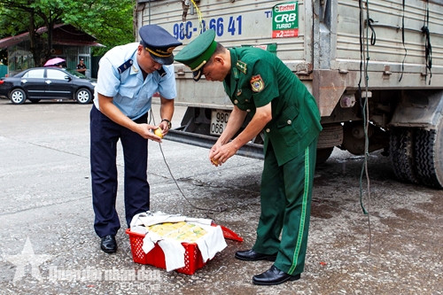 Lực lượng Biên phòng và Hải quan Cửa khẩu Tân Thanh (Lạng Sơn) phối hợp kiểm tra hàng hoá nhập khẩu.