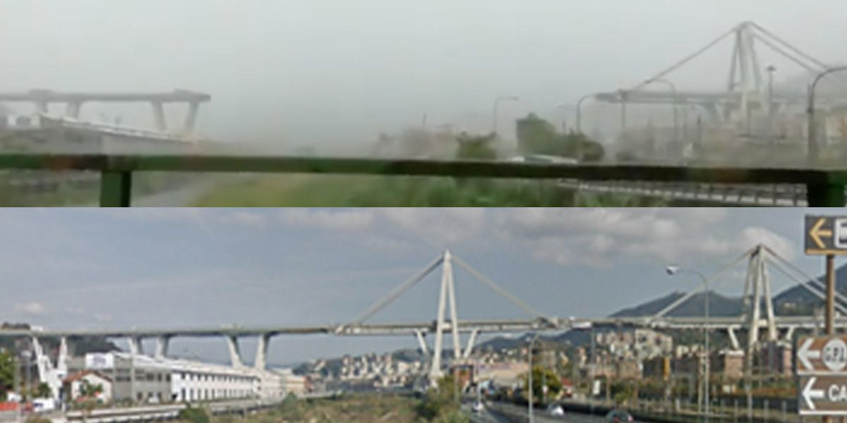 Hình ảnh từ hiện trường cho thấy một đoạn dài đường cao tốc đã biến mất trên không trung, để lại phía dưới là lớp gạch đá lớn và một số phương tiện giao thông.