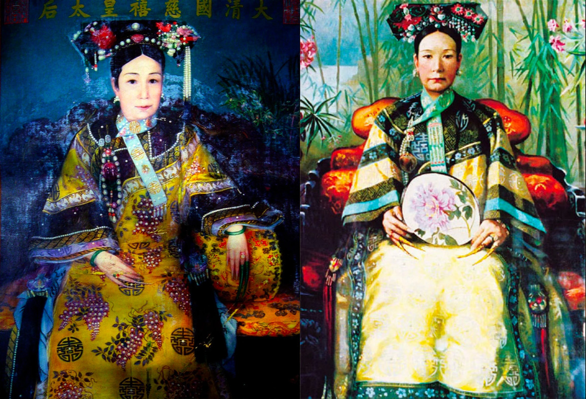 Từ Hi Thái hậu ngồi làm mẫu để bà Katharine vẽ 4 bức tranh chân dung. Nữ họa sĩ tỉ mỉ vẽ các bản phác họa chân dung Từ Hi Thái hậu đầu tiên khi bà mặc lễ phục làm từ lụa màu vàng và đeo nhiều trang sức, phụ kiện.