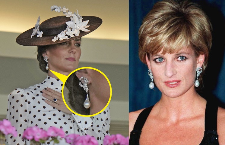 Đôi hoa tai đính kim cương và ngọc trai này từng được Công nương Diana đeo trong nhiều sự kiện quan trọng. Trong những năm gần đây, con dâu của Công nương Diana là Công nương Kate Middleton sử dụng món trang sức này.