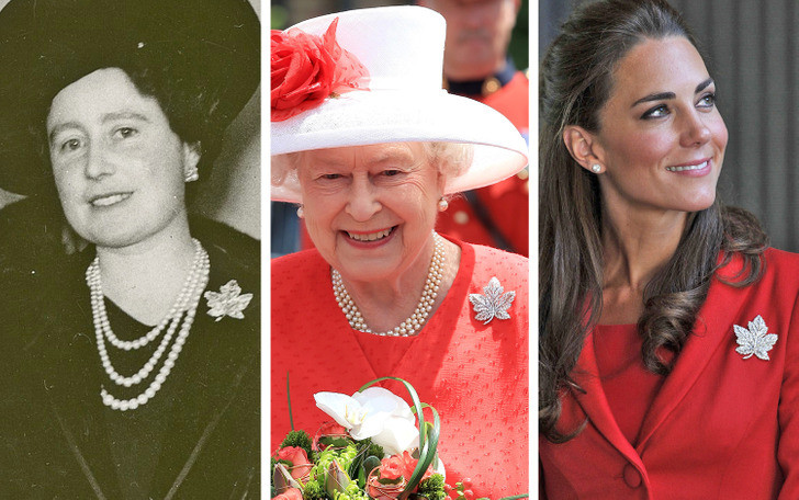 Trâm cài áo hình lá phong được truyền qua nhiều thế hệ của hoàng gia Anh. Nữ hoàng Elizabeth II, Công nương Kate Middleton... từng sử dụng chiếc trâm này.