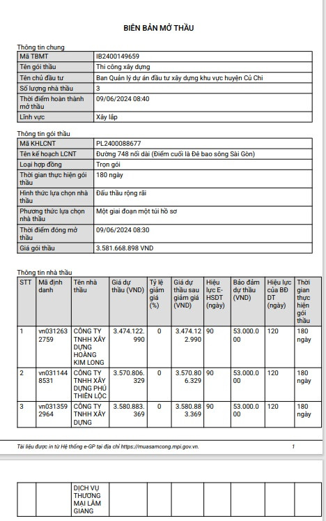 TP HCM: 3 nha thau canh tranh goi thau tai Duong 748 noi dai