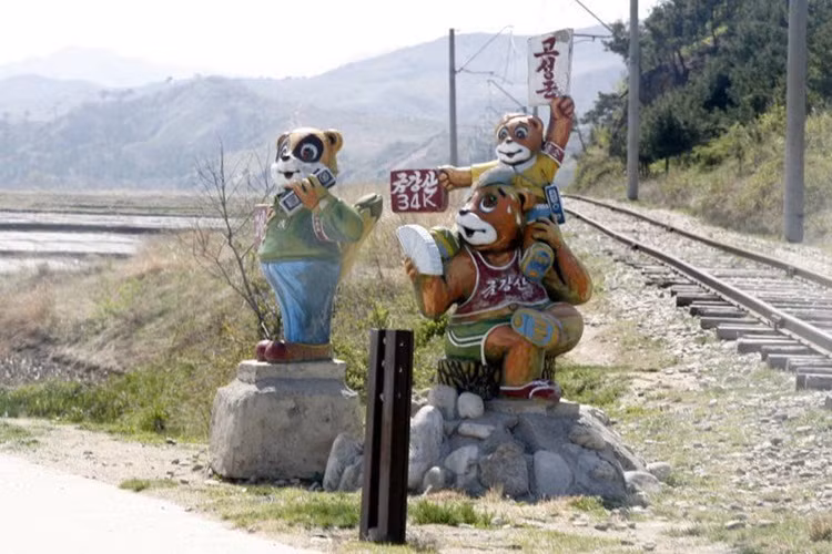 Giao thông đường bộ và đường sắt vẫn chưa phát triển ở Triều Tiên. Trong ảnh là biển giao thông độc đáo yêu cầu lái xe giảm tốc độ và lưu ý đến các phương tiện tham gia giao thông khác. (Nguồn: ATI)