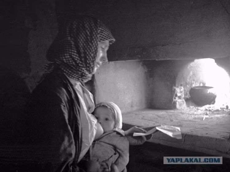 Người phụ nữ Liên Xô vừa cho con bú vừa đọc thư của chồng, một chiến sĩ Hồng quân đang chiến đấu ngoài tiền tuyến.