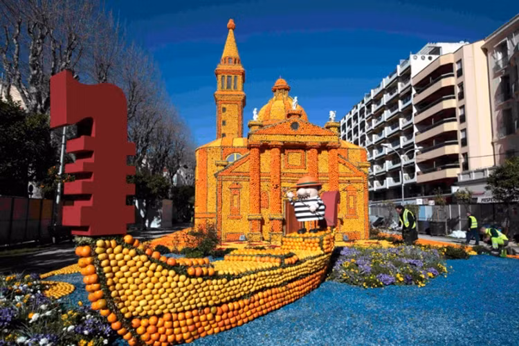 Các bức tượng được xếp bằng những quả tranh phỏng theo bối cảnh của các bộ phim nổi tiếng như Amarcord, Cleopatra và Spaghetti Westerns.