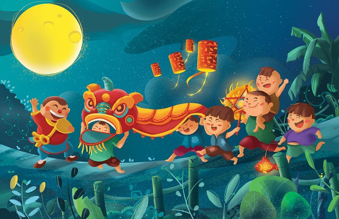 Vào dịp Tết Trung thu, người Việt sẽ chuẩn bị mâm cỗ cúng gồm bánh nướng, bánh dẻo, trái cây tươi... để dâng cúng tổ tiên, thần linh. Sau đó, các thành viên trong gia đình sẽ quây quần bên nhau cùng phá cỗ, trông trăng.