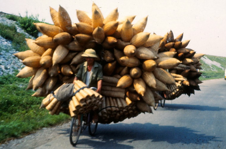 Hai chiếc xe đạp chất đầy những chiếc đó dùng để bẫy cá. "Có một cái gì đó rất hấp dẫn về tính sáng tạo và sự thực dụng của người Việt Nam", ông Barry Smith nhận xét về sự khéo léo của người Việt trong việc sử dụng xe đạp.