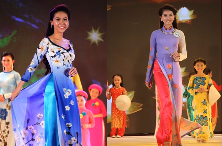 Hình ảnh các thí sinh cuộc thi Hoa khôi ĐBSCL 2015 trong phần thi áo dài truyền thống.