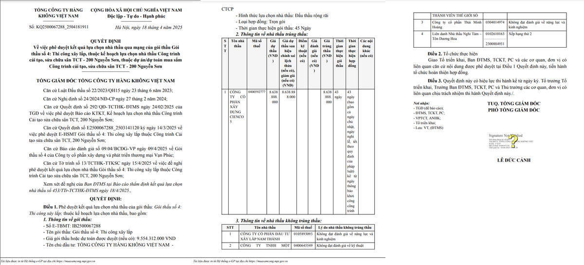 Cong ty CIENCO 5 trung goi cai tai sua chua san cho Hang khong Viet Nam