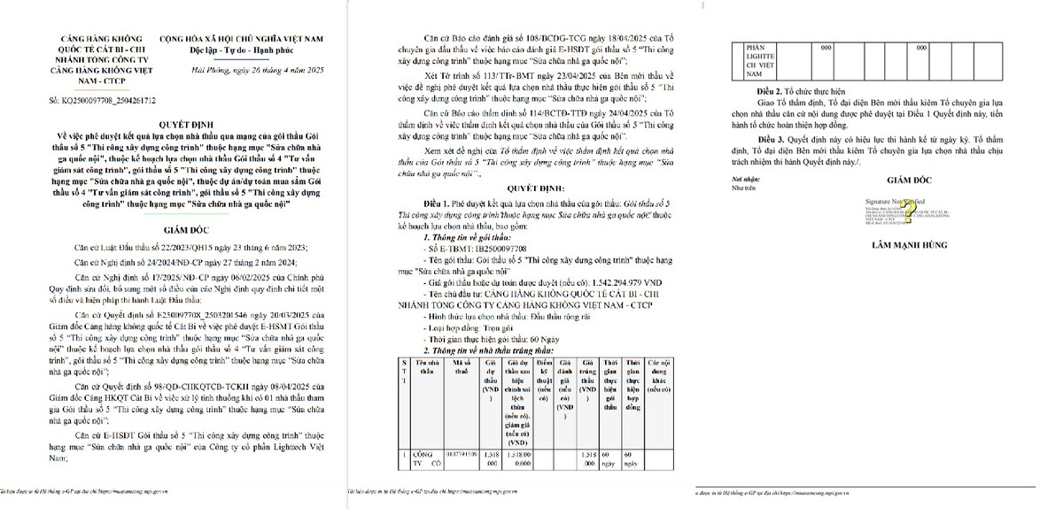 Biet gi ve Lighttech Viet Nam, nha thau vua trung goi thau hon 1,5 ty?