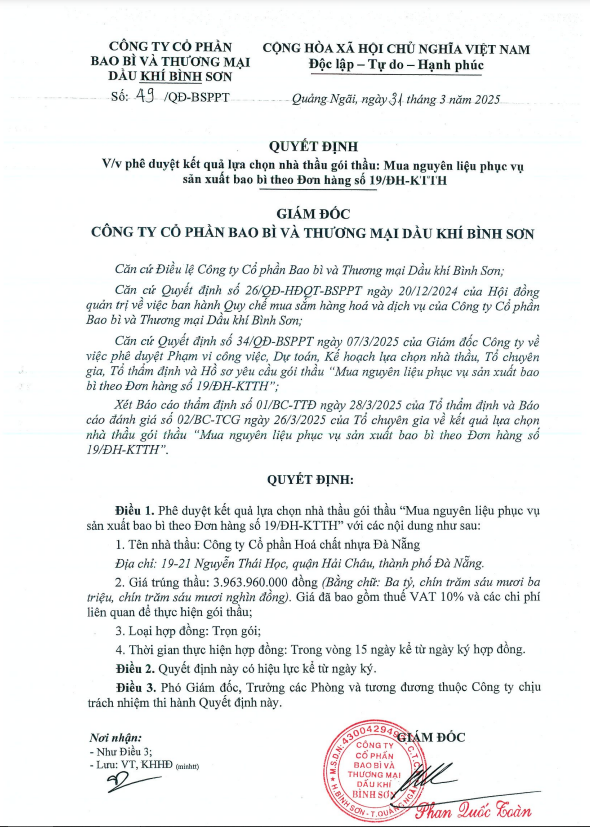 Nang luc nha thau trung goi mua nguyen lieu phuc vu san xuat cho Dau khi Binh Son