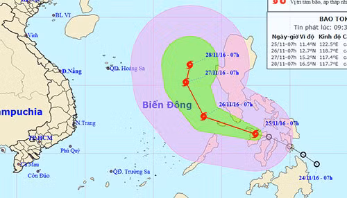 Hướng đi của bão Tokage trên biển Đông. Ảnh: NCHMF.