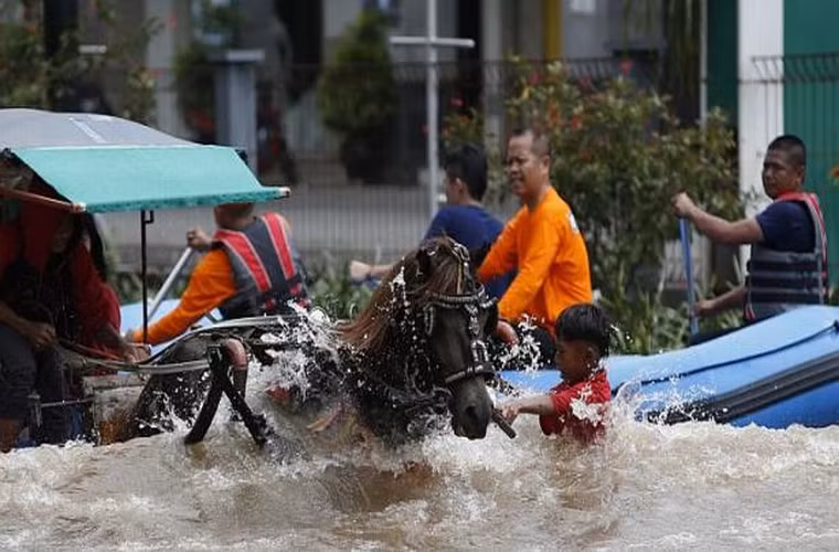 Cuối ngày hôm qua (10/2), tình trạng ngập lụt ở trung tâm Jakarta đã khả quan hơn nhưng phía bắc và phía tây thủ đô vẫn rất nghiêm trọng với mực nước ở nhiều nơi lên tới hơn 1m. Lụt lội khiến người dân thủ đô phải sử dụng nhiều phương tiện di chuyển như xe ngựa, xuồng.