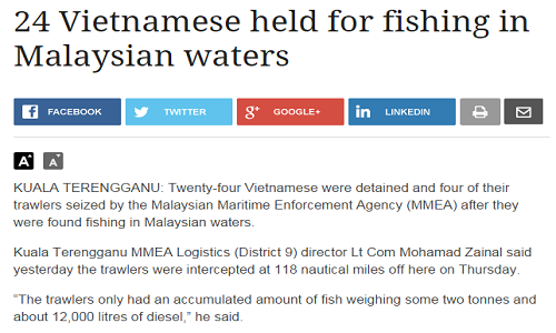 Malaysia bat giu 24 ngu dan cung tau ca Viet Nam