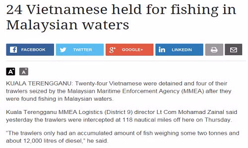 Malaysia bat giu 24 ngu dan cung tau ca Viet Nam