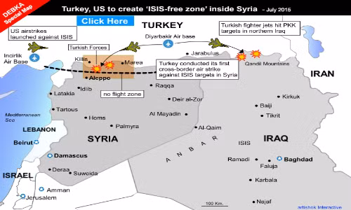 Vùng cấm bay (màu nâu) được thiết lập ở Syria.