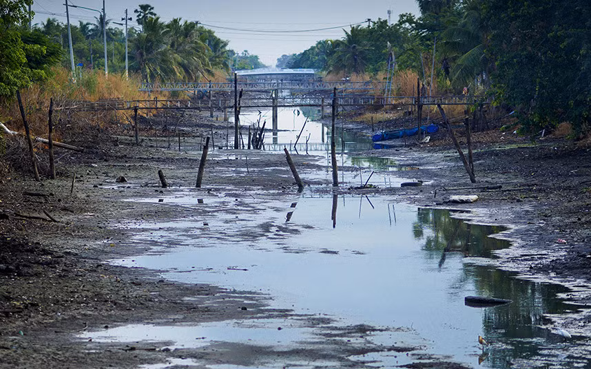Con kênh tưới tiêu gần như cạn nước ở Khlong Ha, gần thủ đô Bangkok.