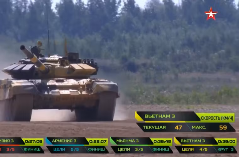 Ngoài các bài bắn tuyệt vời, trong trận đấu này, đội Việt Nam 3 thể hiện sự tiến bộ rõ rệt trong việc làm chủ cỗ tăng T-72B3. Toàn bộ trận đấu, có thể thấy rõ chúng ta sử dụng rất thành thục khi căn đường, vượt hào, vượt sống trâu, cầu vượt tốt. Đặc biệt, chúng ta đã lái chiếc T-72B3 với tốc độ cao nhất tới 59km/h, trung bình 44-47km/h – nhanh hơn nhiều so với kíp 1 và 2. Nguồn ảnh: Tzvezda