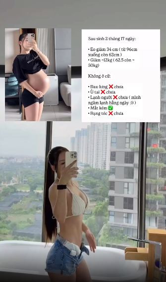 Cô nàng áp dụng phương pháp không ở cữ mà áp dụng các phương pháp luyện tập kêm ăn uống khc nhau để hồi phục sức khỏe.