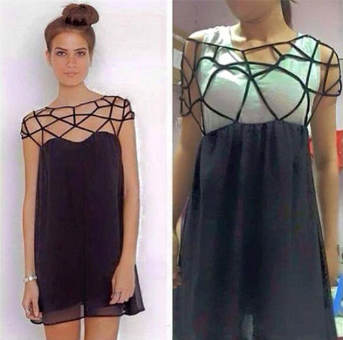 Bức ảnh mẫu mặc váy body ôm dáng, tôn đường cong sắc nét khiến chị em mạnh tay “quẹt thẻ”. Nhưng khi hàng về thì thiết kế hoàn toàn khác hẳn. Điểm 10 cho sự dũng cảm nếu ai dám mặc ra đường!