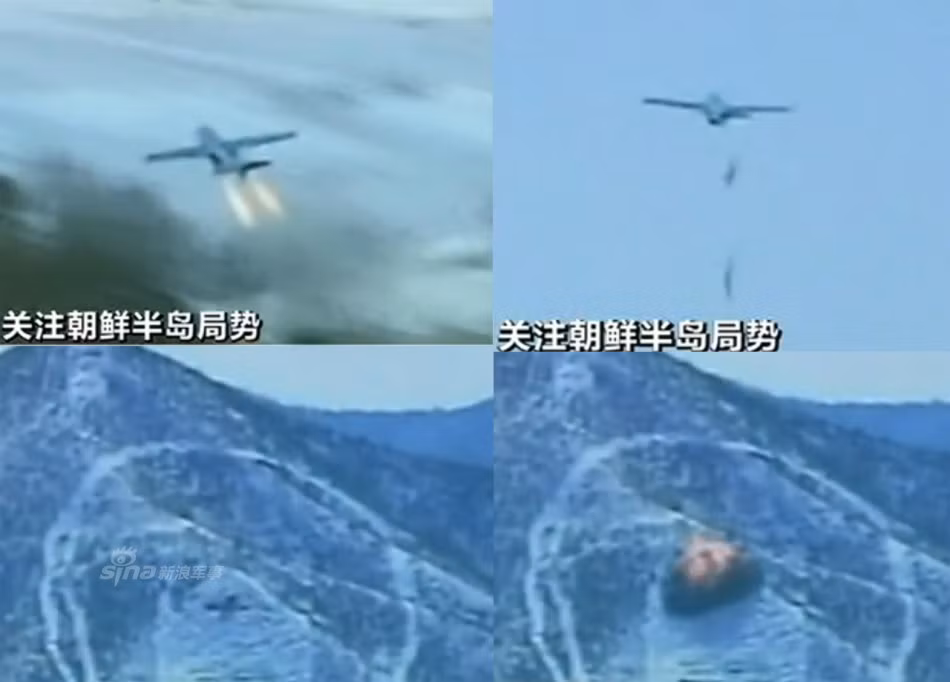 Một số đoạn clip được đăng tải cho thấy UAV do Triều Tiên phát triển thậm chí có khả năng không kích mục tiêu bằng bom. Nguồn ảnh: Sina