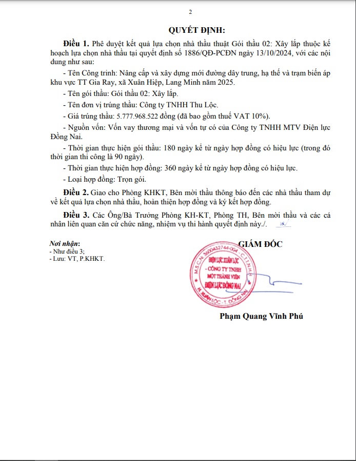 Dong Nai: Goi thau nang cap duong day cua Dien luc Xuan Loc da co chu-Hinh-2