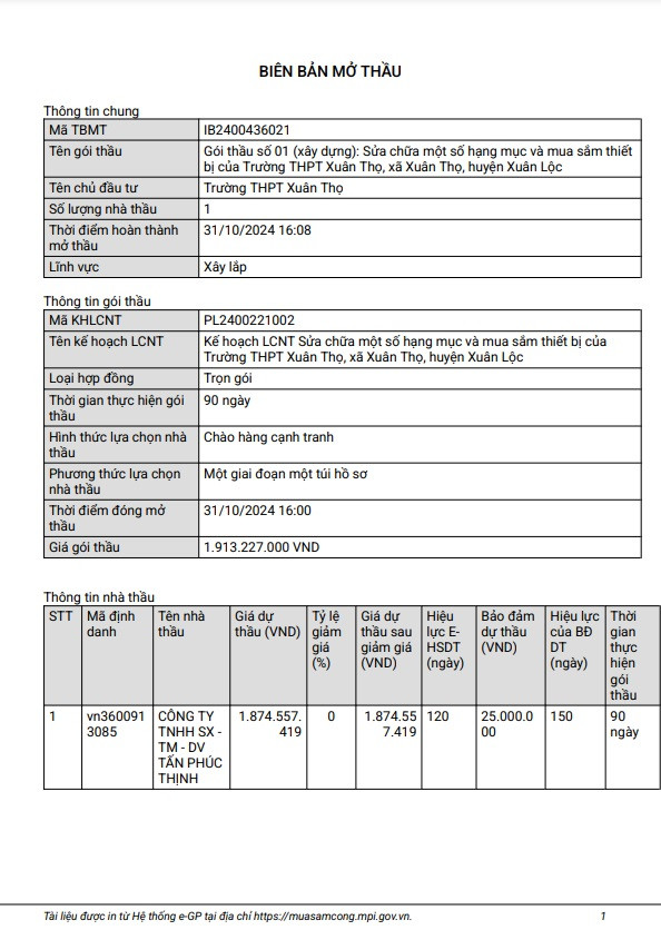 Dong Nai: Goi sua chua, mua sam thiet bi truong Xuan Tho ve tay ai?