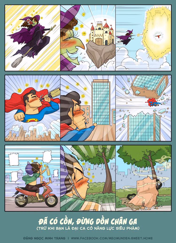 Chỉ với tối đa 6 khung hình trong vỏn vẹn 1 trang truyện, các thí sinh đã gắn kết 2 yếu tố – Cồn (Rượu/Bia) và Tham gia giao thông theo nhiều phong cách đa dạng và độc đáo.